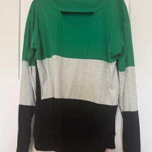 Green and Black Colorblock Long Sleeve Top